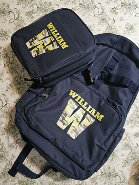 NEW Williams Name Navy Backpack And Lunchbox Set - Light Green Camo